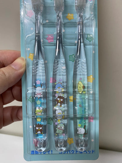 Set of 3 Sanrio Crystal Toothbrushes My Melody Cinnamoroll Boyband Kerokerokeroppi Pompompurin Bad Badtz Maru