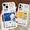 Japanese Cartoon Travel Ticket Pompompurin Pochacco iPhone Case 6 7 8 XS XR X 11 12 13 14 15 16 Pro Promax 12mini 13 mini