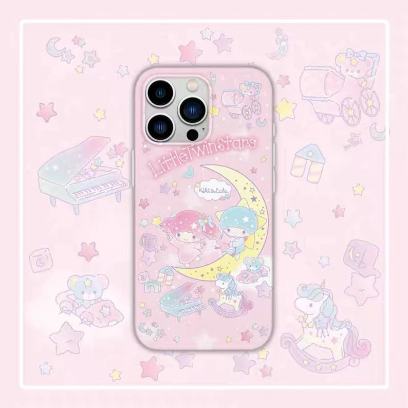 Japanese Cartoon Little Twin Stars with Moon iPhone Case PLUS XS XR X 11 12 13 14 15 Pro Promax