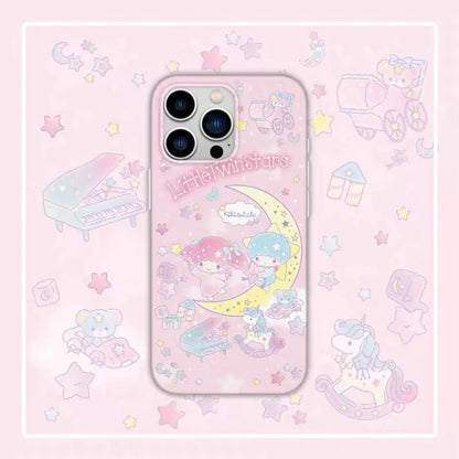 Japanese Cartoon Little Twin Stars with Moon iPhone Case PLUS XS XR X 11 12 13 14 15 Pro Promax