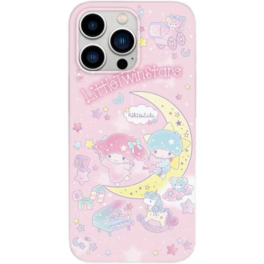 Japanese Cartoon Little Twin Stars with Moon iPhone Case PLUS XS XR X 11 12 13 14 15 Pro Promax KawaiiGiftLand