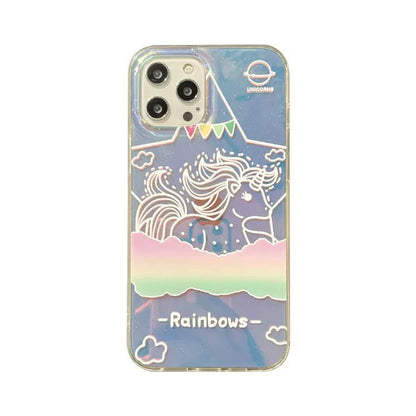 Unicorn with Rainbow Cloud and Star Aurora Laser iPhone Case 11 12 13 14 15 Pro Promax 13mini