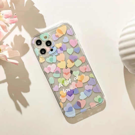 A Lot Of Love Colorful Hearts iPhone Case 6 7 8 PLUS SE2 XS XR X 11 12 13 14 15 Pro Promax 12mini 13mini