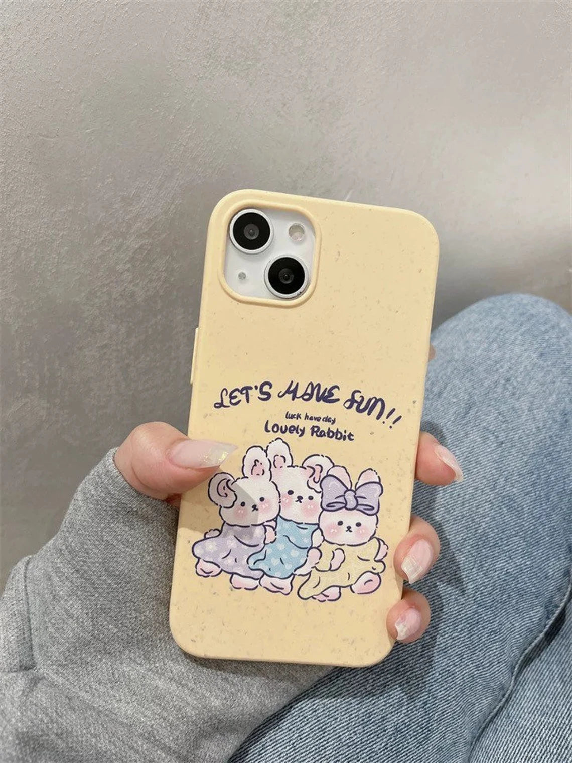 Vintage Style Lovely Rabbit Yellow iPhone Case 11 12 13 14 Pro Promax