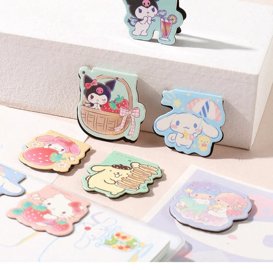 Sanrio Hello Kitty My Melody Kuromi Cinnamoroll Pompompurin Little Twin Stars Magnetic Book Clip Bookmark Set