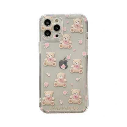 Teddy Bear with Rose iPhone Case 6 7 8 PLUS SE2 XS XR X 11 12 13 14 15 Pro Promax 12mini 13mini