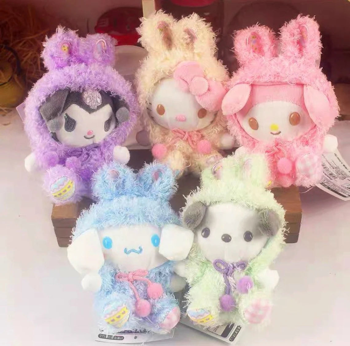 Sanrio Easter Rabbit Hello Kitty Yellow Plush Doll & Mini Plush Doll Keychain