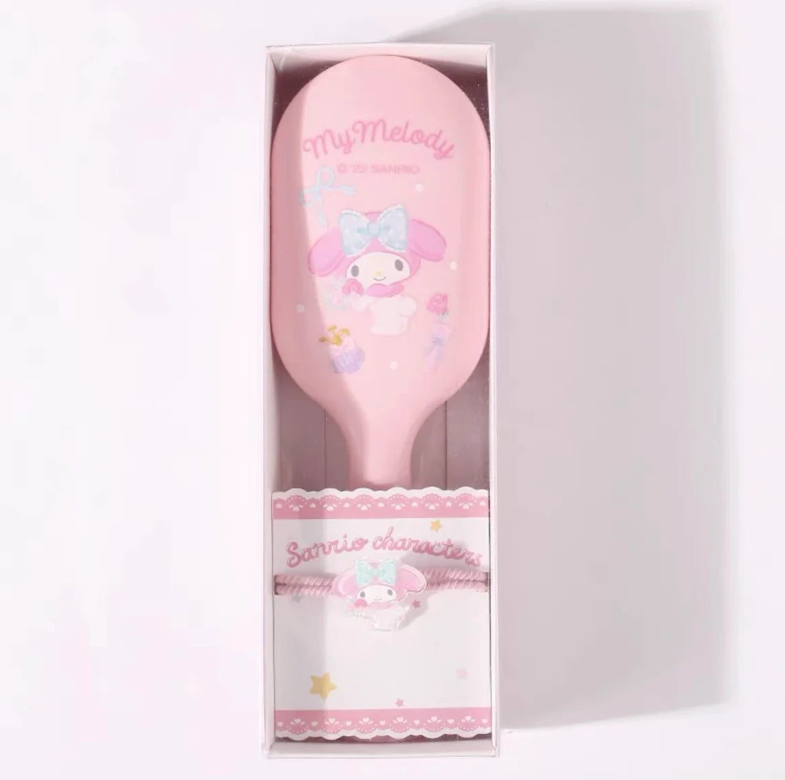 Sanrio Hello Kitty My Melody Kuromi Cinnamoroll Pompompurin Pochacco Paddle Brush Comb with Hair Tie Set