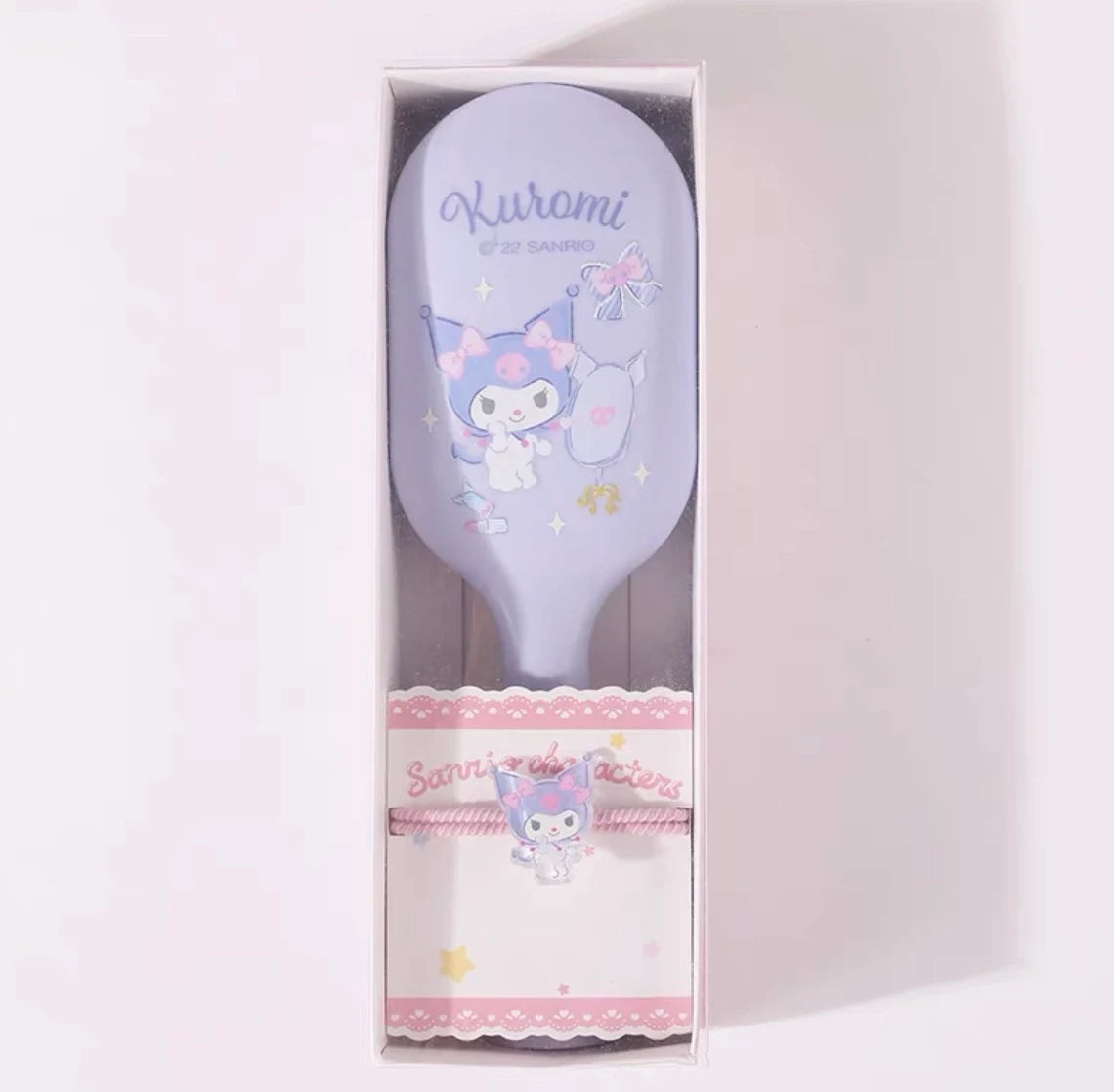 Sanrio Hello Kitty My Melody Kuromi Cinnamoroll Pompompurin Pochacco Paddle Brush Comb with Hair Tie Set