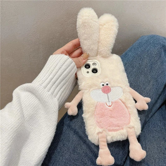 Plush White Rabbit Fluffy iPhone Case 11 12 13 14 15 Pro Promax