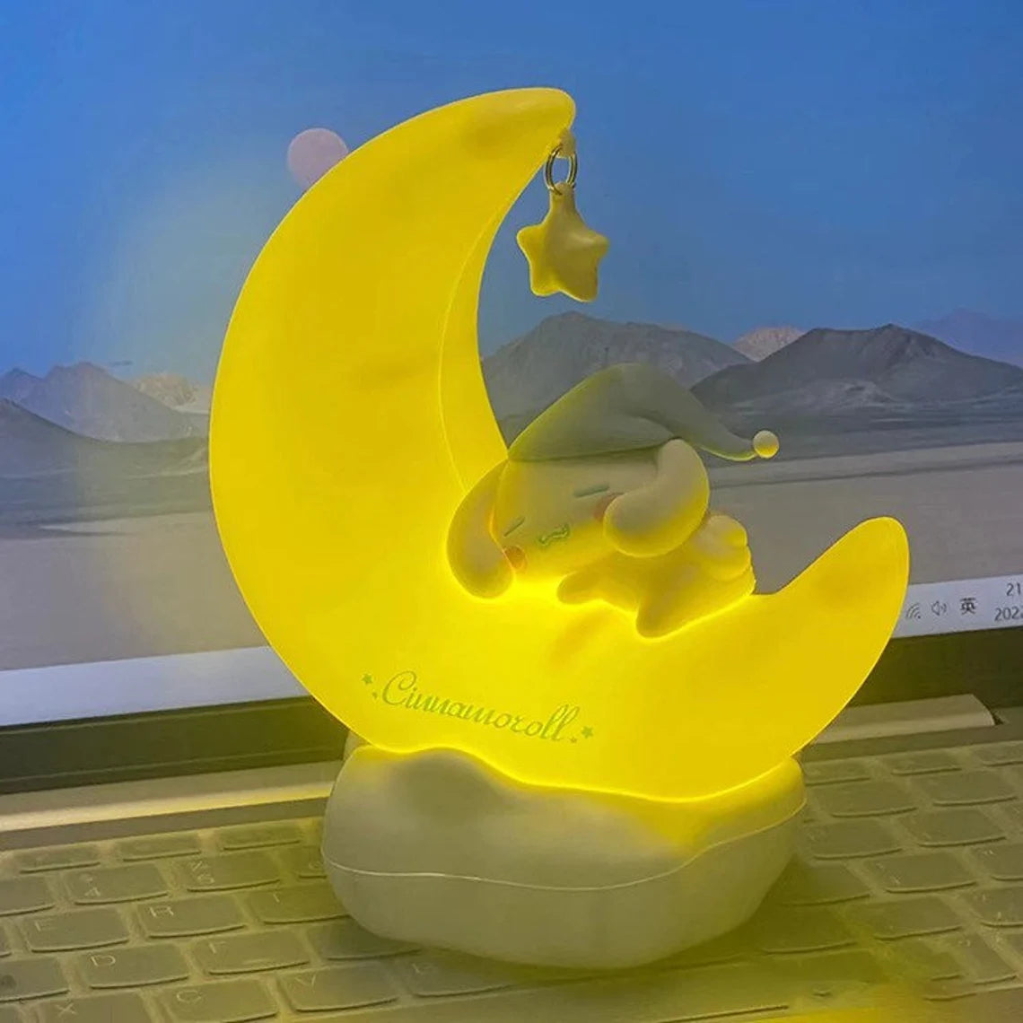 Sanrio Cinnamoroll sits on Moon Night Yellow Light with USB Recharge
