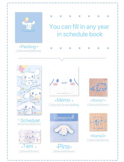 Sanrio Cinnamoroll Schedule Planning Set Dairy with Pins Tapes Stamps Memo