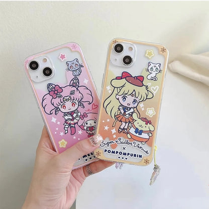 Clean Japanese Cartoon Sailor Moon iPhone Strap KT MM KU CN PN iPhone Case 6 7 8 PLUS SE2 XS XR X 11 12 13 14 15 Pro Promax 12mini 13mini