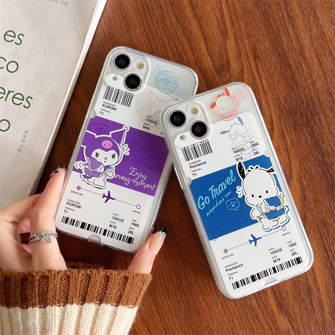 Clean Travel Ticket Japanese Cartoon Kuromi Cinnamoroll Pompompurin Pochacco iPhone Case 6 7 8 XS XR X 11 12 13 14 Pro Promax 12mini 13 mini