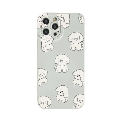 White Poodle Dog Apple Green iPhone Case 6 7 8 PLUS SE2 XS XR X 11 12 13 14 15 Pro Promax 12mini 13mini