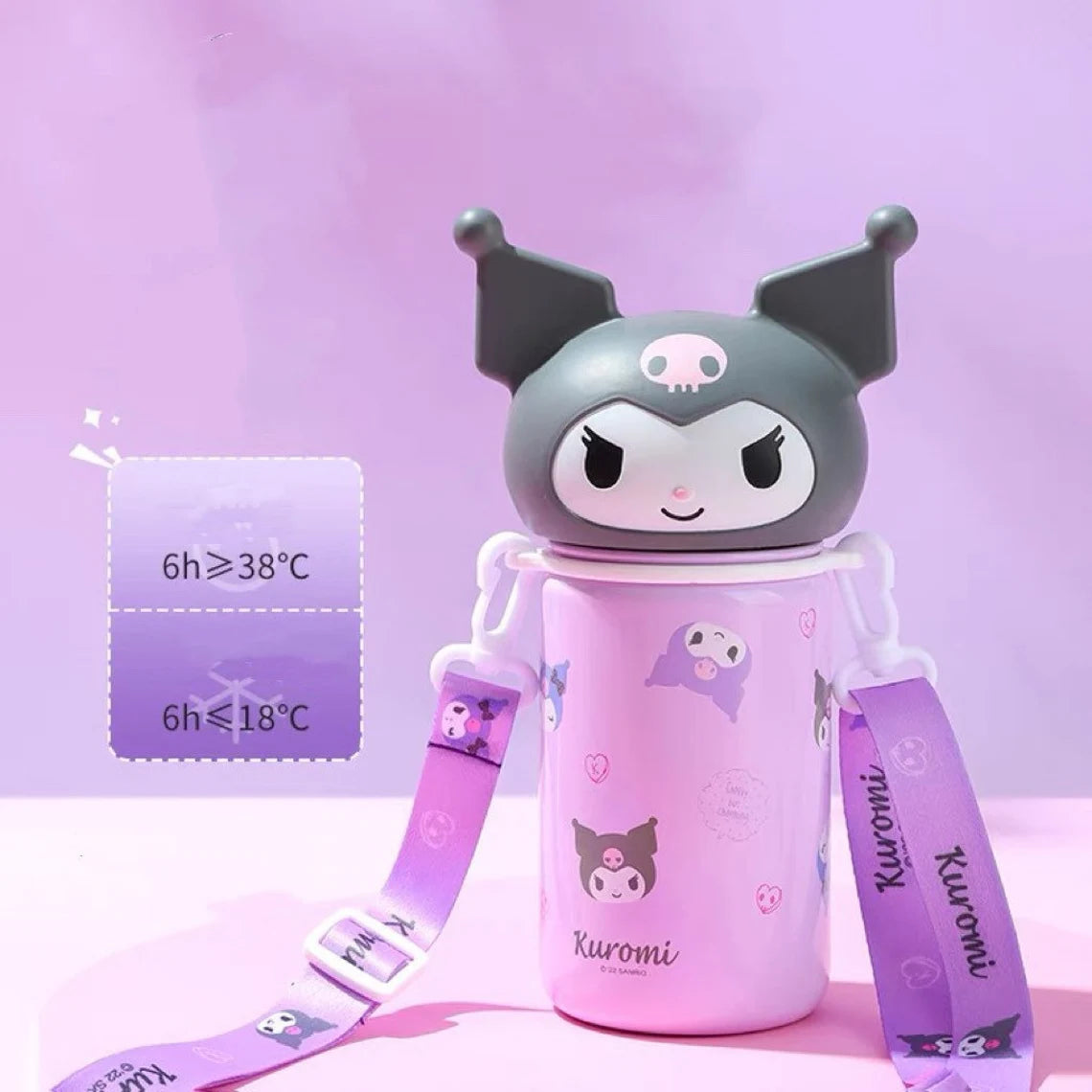 Sanrio Big Soft Head My Melody Kuromi Cinnamoroll 304 Stainless Steel Tumbler Water Bottle Lovely Cup with Strap