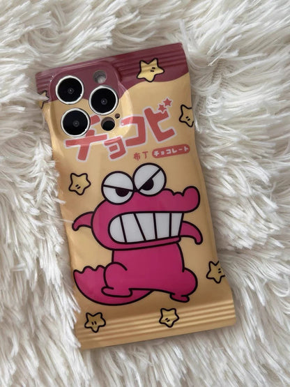 Japanese Cartoon Crayon Boy Dinosaur Star Biscuits Packing iPhone Case 14 13 12 11 XS XR Max