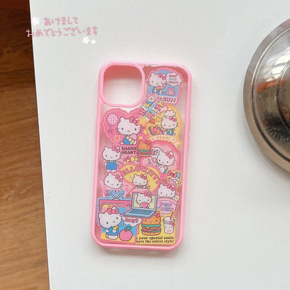 Japanese Cartoon KT Stickers Pink iPhone Case 11 12 13 14 Pro Promax