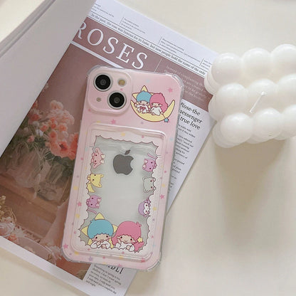 Japanese Cartoon KT with Bears Little Twin Stars with friends Pink Card Photo Holder iPhone Case 7 8 PLUS X 11 12 13 14 15 Pro Promax