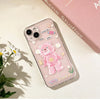 ハッピーピンクベアー 花柄 iPhoneケース 6 7 8 PLUS SE2 XS XR X 11 12 13 14 15 Pro Promax