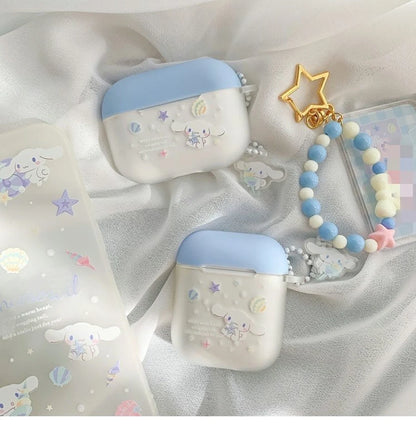 Japanese Cartoon CN with Shells AirPods AirPodsPro AirPods3 Case Baby Blue and White