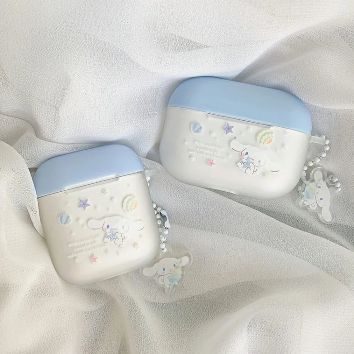 Japanese Cartoon CN with Shells AirPods AirPodsPro AirPods3 Case Baby Blue and White