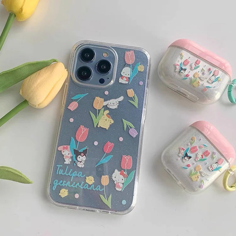 Japanese Cartoon Tulips with KT MM KU CN PN PC AirPods AirPodsPro AirPods3 Case
