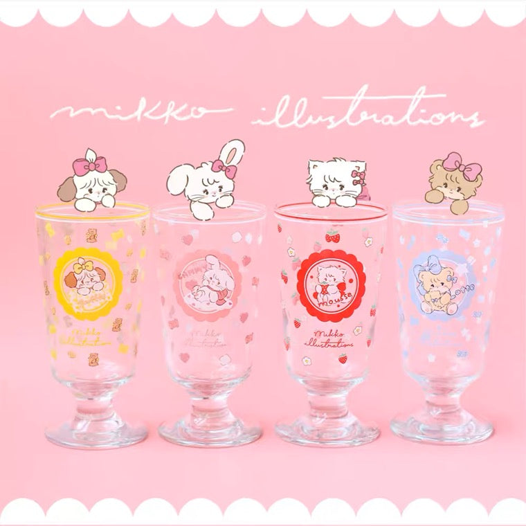 Mikko illustration Girlish Style Cafe Glass Cup for Drink Ice Cream Bear Latte Dog Souffie Kitten Mousse Rabbit Cammy