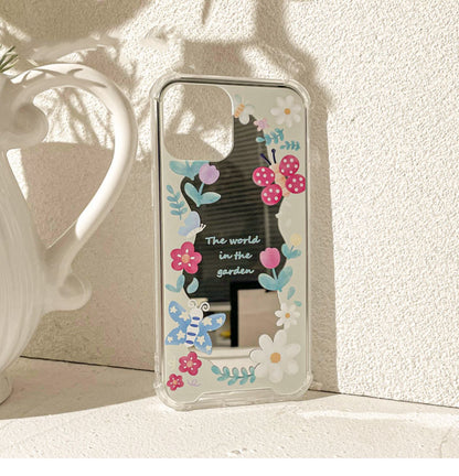 Flower Butterfly Frame with Mirror iPhone Case XS XR X 11 12 13 14 15 Pro Promax 12mini 13mini