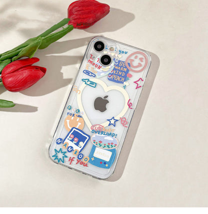 Funny Happy with Heart for Photo Korea Street Style iPhone Case 6 7 8 PLUS SE2 XS XR X 11 12 13 14 15 Pro Promax 12mini 13mini