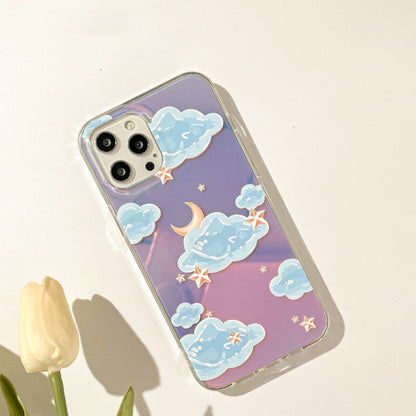 Blue Clouds with Moon & Stars Laser iPhone Case 11 12 13 14 15 Pro Promax