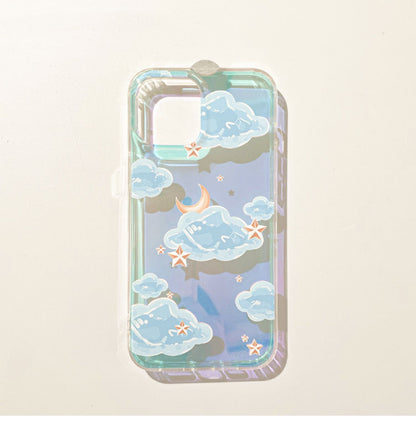 Blue Clouds with Moon & Stars Laser iPhone Case 11 12 13 14 15 Pro Promax