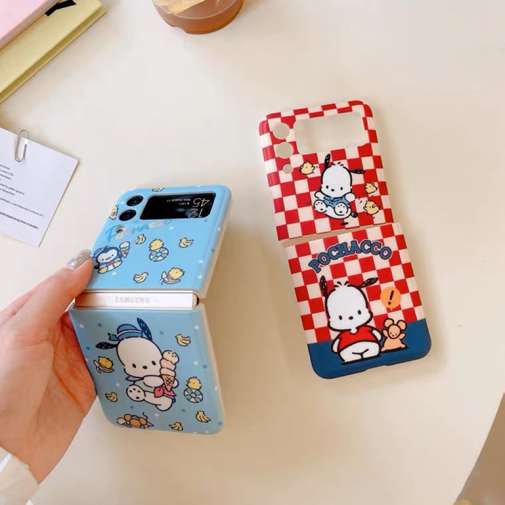 Japanese Cartoon Samsung Galaxy Z Flip 3 4 5 W23 Filp PC Red Checkered & Ice Cream Phone Case Pochacco