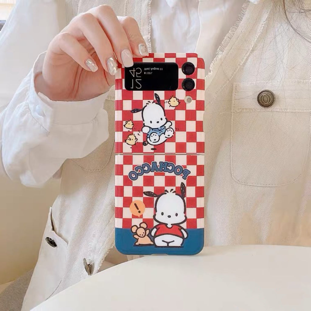 Japanese Cartoon Samsung Galaxy Z Flip 3 4 5 W23 Filp PC Red Checkered & Ice Cream Phone Case Pochacco