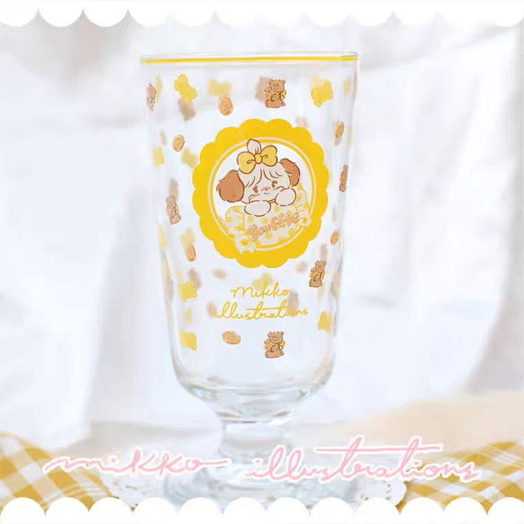 Mikko illustration Girlish Style Cafe Glass Cup for Drink Ice Cream Bear Latte Dog Souffie Kitten Mousse Rabbit Cammy