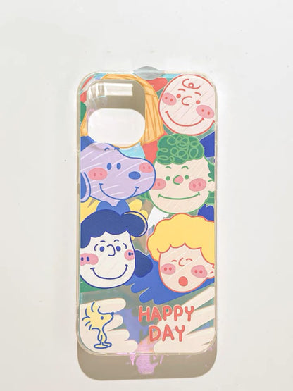 Cartoon Design Cute White Dog and Friends Charlie Sally Linus Drawing Style Laser iPhone Case 11 12 13 14 15 Pro Promax mini
