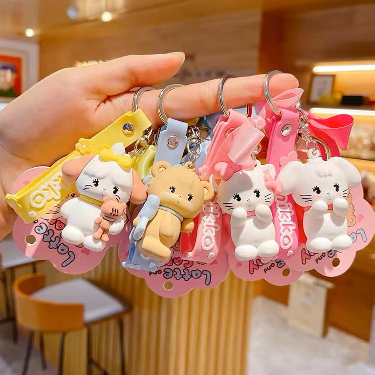 Mikko illustration Ribbon Keychain - Bear Latte Dog Souffie Kitten Mou ...