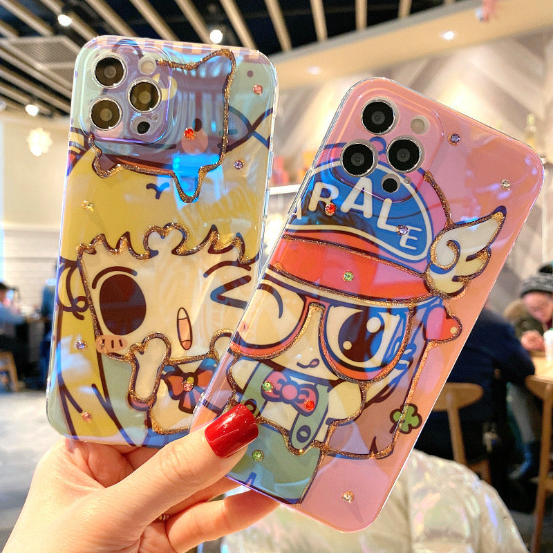 Japanese Cartoon Sailor Moon & Robot Girl Arale Blu Ray Bling Bling iPhone Case 15 14 13 12 11 7 8 Max Plus mini