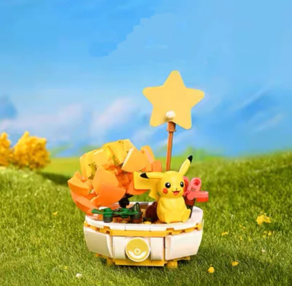 Pokemon Pikachu Flowerpot Potted Plant Building Blocks Toy Collections