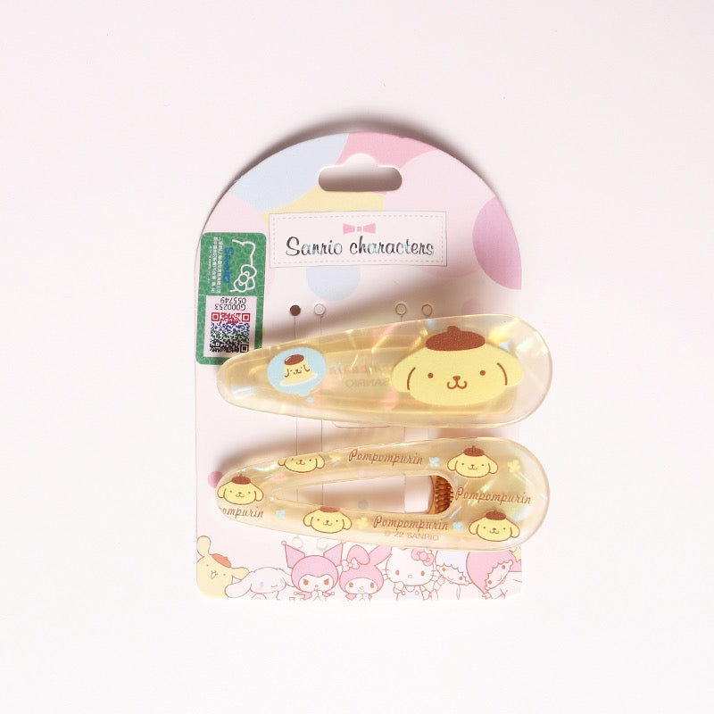 Sanrio Hello Kitty My Melody Kuromi Cinnamoroll Pompompurin Pochacoo Laser Hair Clips 2 pcs Set