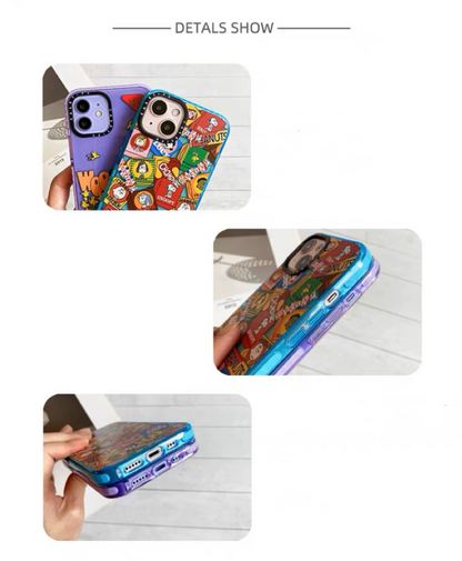 Cartoon Design Cute White Dog and Friends Charlie Sally Linus Colourful 4 Colour iPhone Case 6 7 8 PLUS SE XS XR X 11 12 13 14 15 Pro Promax