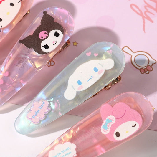 Sanrio Hello Kitty My Melody Kuromi Cinnamoroll Pompompurin Pochacoo Laser Hair Clips 2 pcs Set KawaiiGiftLand