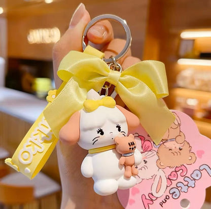Mikko illustration Ribbon Keychain - Bear Latte Dog Souffie Kitten Mousse Rabbit Cammy