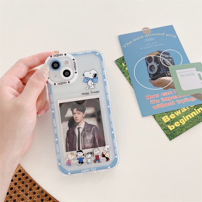 Cartoon Design Cute White Dog and Friends Charlie Sally Linus Blue & White with Friends Card Photo Holder iPhone Case 7 8 PLUS X 11 12 13 14 15 Pro Promax