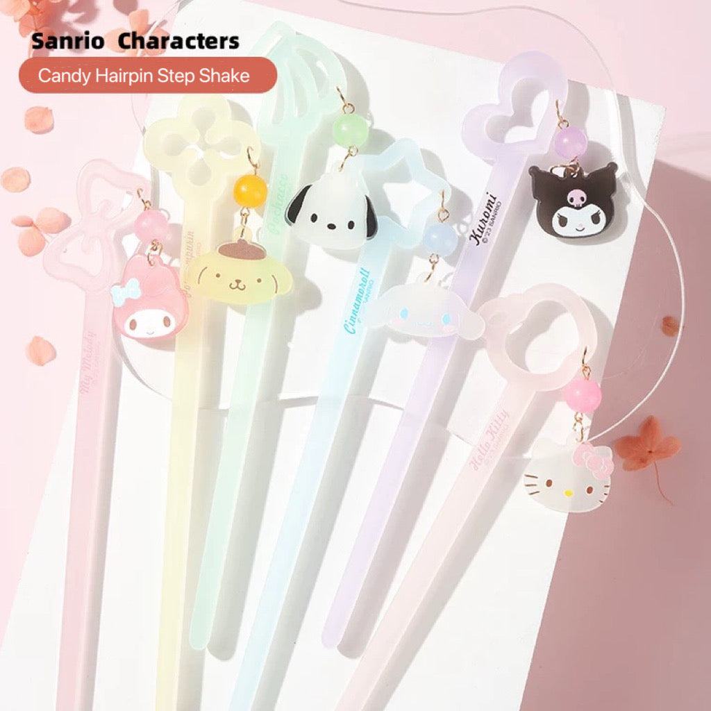 Sanrio Hello Kitty My Melody Kuromi Cinnamoroll Pompompurin Pochacoo Candy Colour Hairpin Step Shake