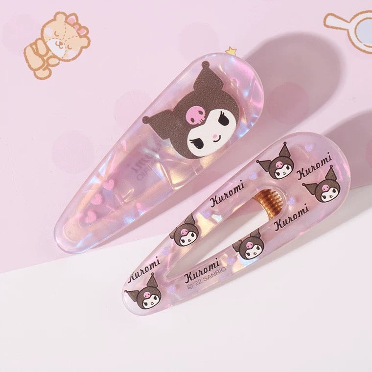 Sanrio Hello Kitty My Melody Kuromi Cinnamoroll Pompompurin Pochacoo Laser Hair Clips 2 pcs Set