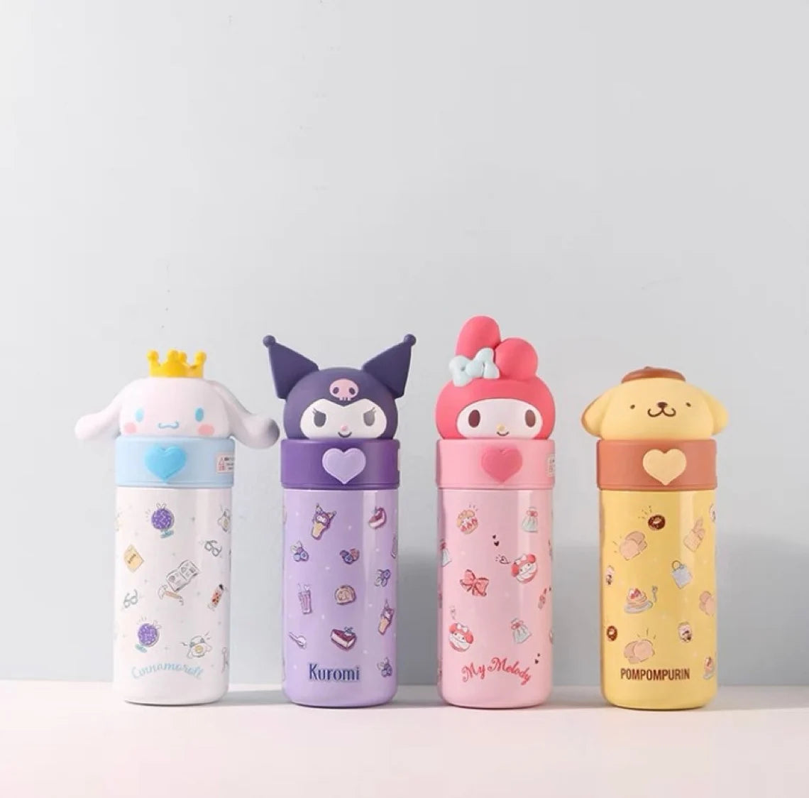 Sanrio Big Head with Heart My Melody Kuromi Cinnamoroll Pompompurin 304 316 Stainless Steel Tumbler Water Bottle Lovely Warm Cool Cup