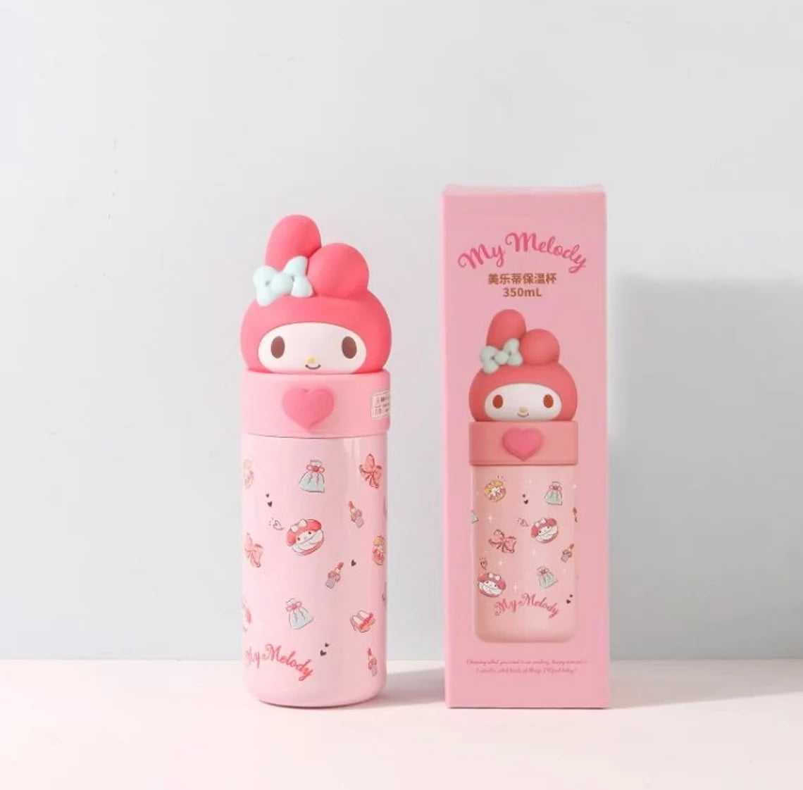 Sanrio Big Head with Heart My Melody Kuromi Cinnamoroll Pompompurin 304 316 Stainless Steel Tumbler Water Bottle Lovely Warm Cool Cup