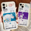 Japanese Cartoon Travel Ticket Kuromi Cinnamoroll iPhone Case 6 7 8 XS XR X 11 12 13 14 15 Pro Promax 12mini 13 mini