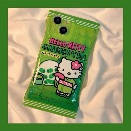 Japanese Cartoon KT Green Tea Snack Packing iPhone Case XS XR X 11 12 13 14 Pro Promax